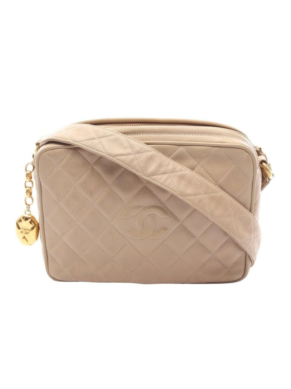 Chanel Shoulder Bag CC Logo Diamond Stitch Beige Lambskin Quilted
